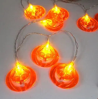 Halloween LED string lights with pumpkin, bat, and ghost decorations on a 1.2 metre battery-powered garland
