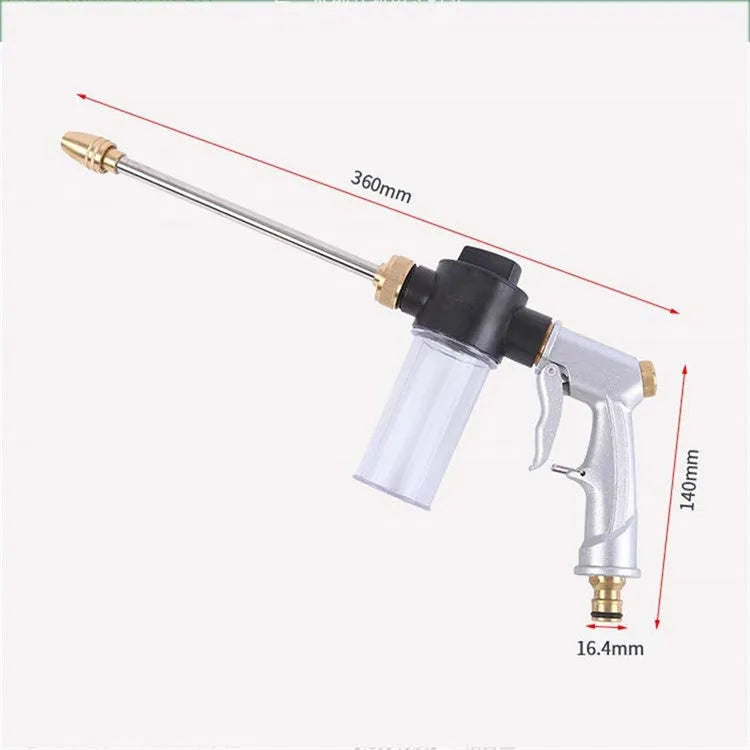 Gold high-pressure car wash water gun with copper head and aluminium alloy handle on a white background
