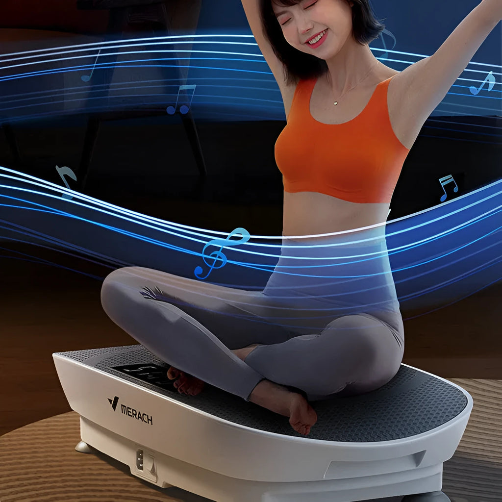 Grey portable vibration exercise machine with Bluetooth and 300kg capacity