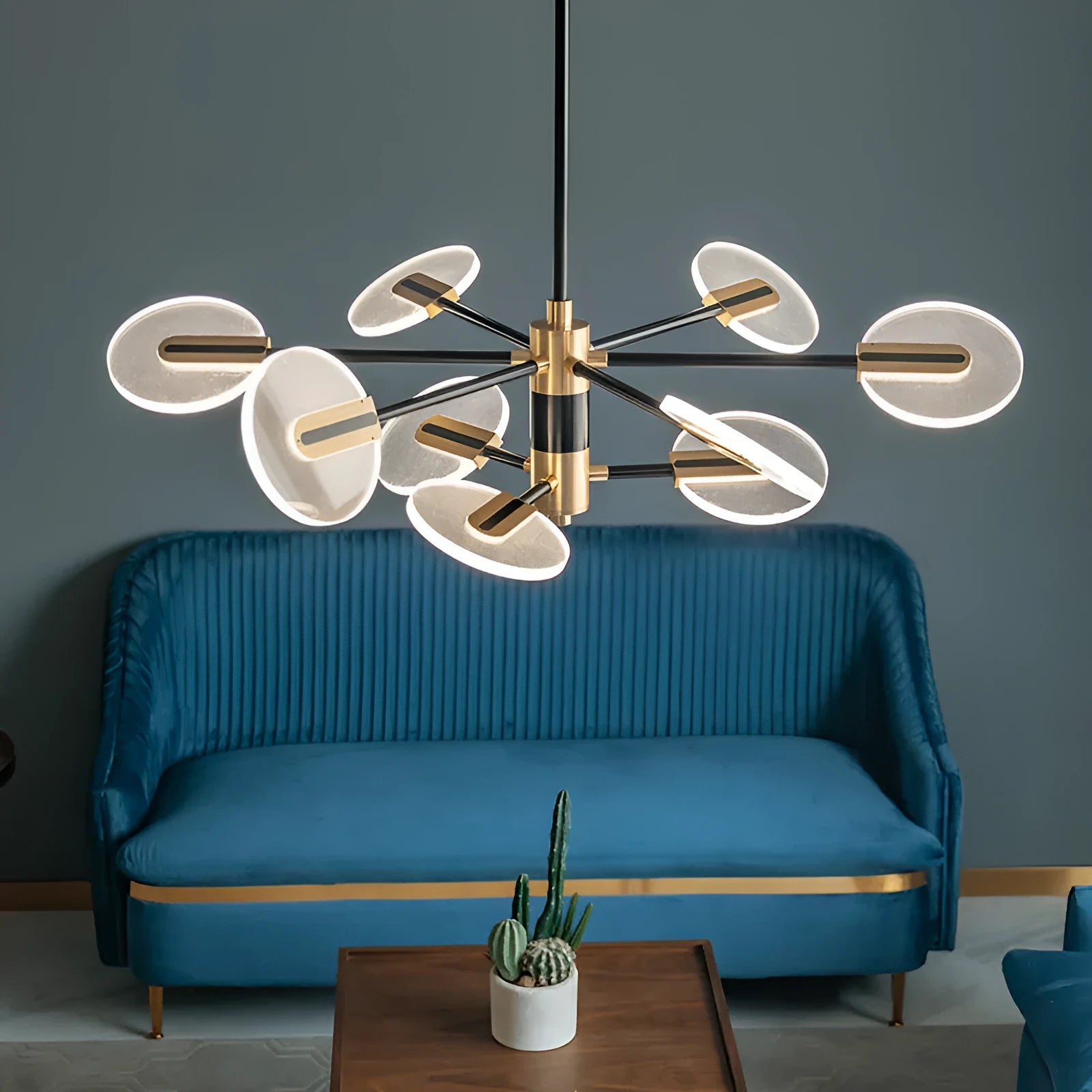 Nordic style iron and acrylic LED pendant chandelier with multiple heads for dining room lighting