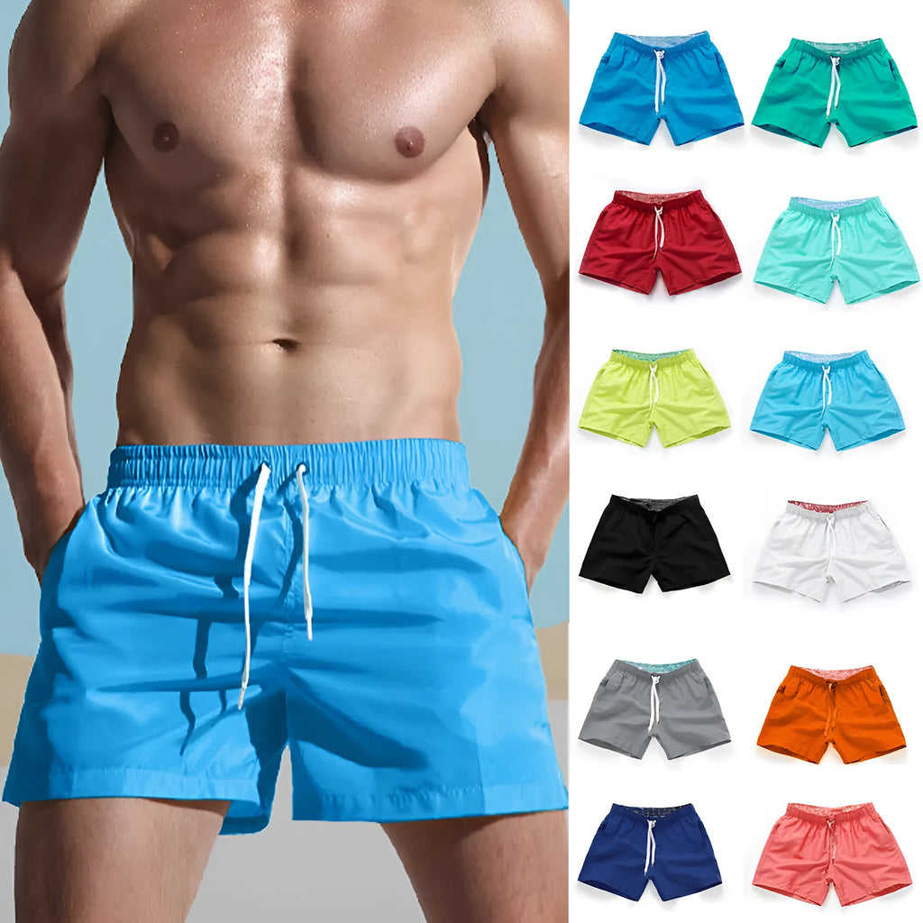Men's polyester beach shorts in multiple colours with straight leg design for surfing and casual wear