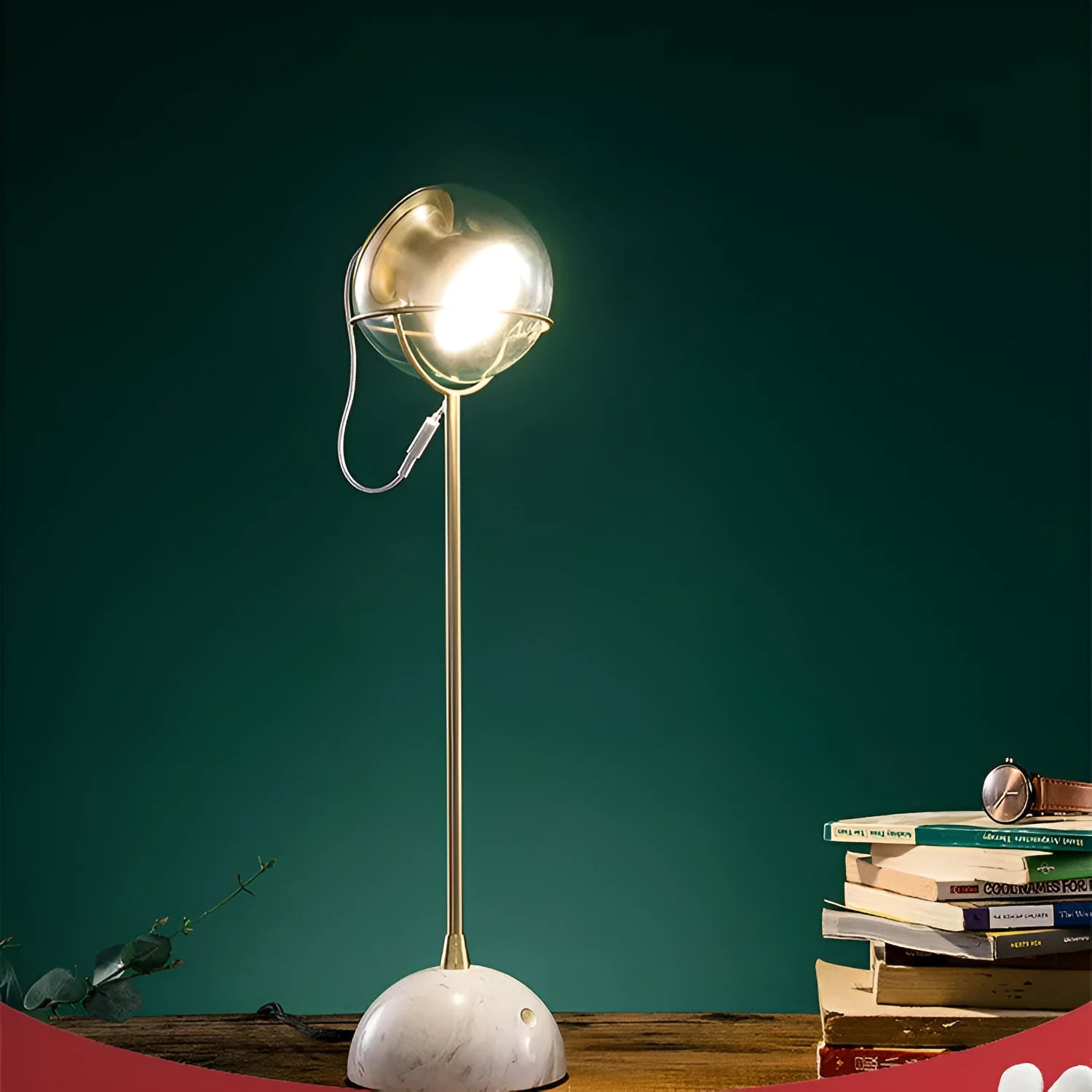 Glass lampshade desk lamp with dimmable LED light and touch switch control