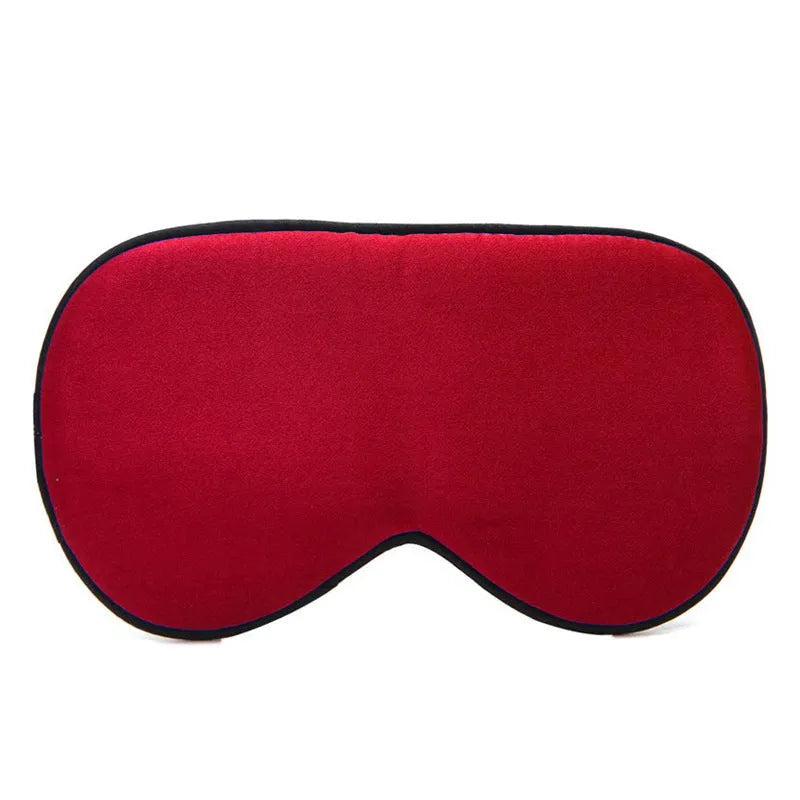Double-sided Mulberry silk eye mask in a selection of colours including black, wine red, and ivory white.