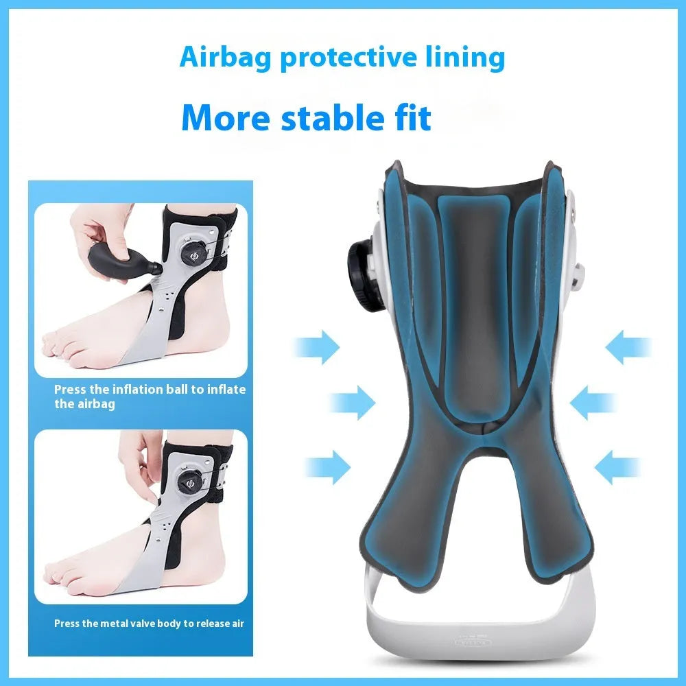 Airbag button ankle support brace in grey colour showing adjustable straps and cushioning