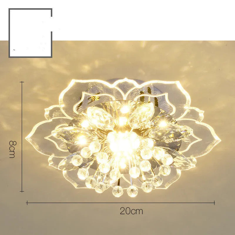 Modern crystal ceiling lamp with flower-shaped shade and 9W LED light in white, coloured, or warm light options