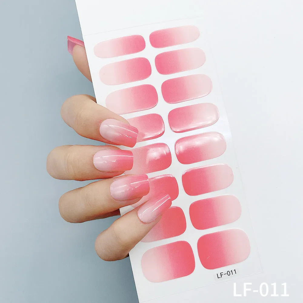 16 solid colour full nail stickers set with European and American simple designs including cross, rose, tulip patterns