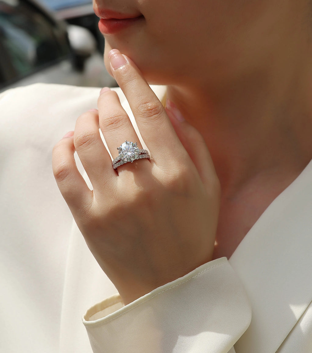 5-carat moissanite diamond look ring set S925 silver platinum plated with GRA certificate gift box