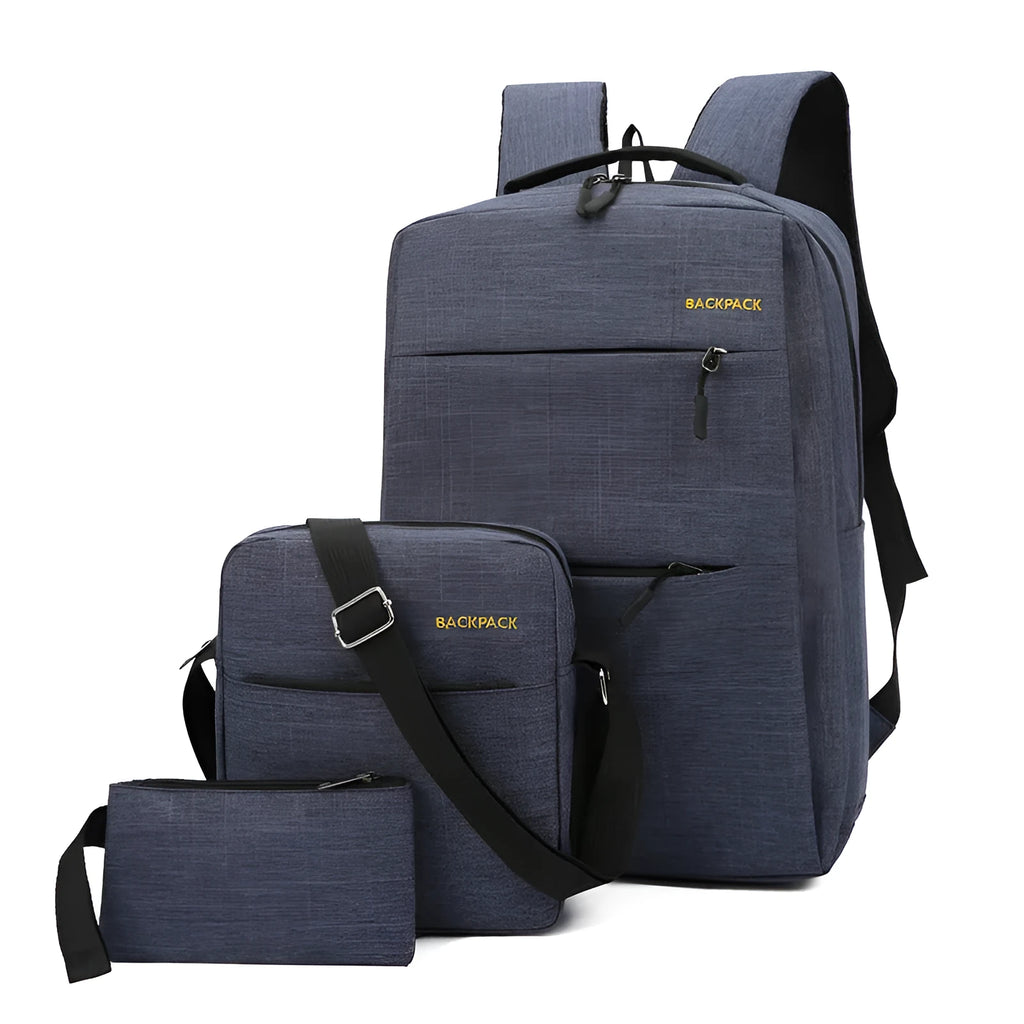 Men's USB charging computer bag set in black, grey, navy, and wine red colours