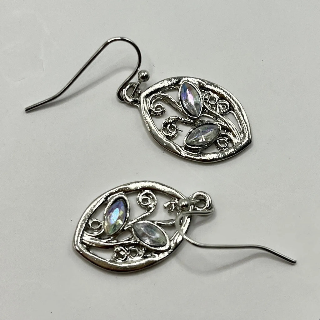 Silver leaf design earrings with colourful moonstone accents for women
