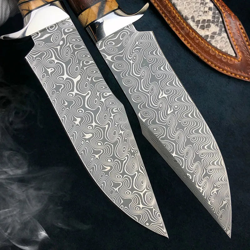 Folding forging knife with 9.8cm blade, 440C steel handle, mammoth tooth ivory, and American sand iron wood