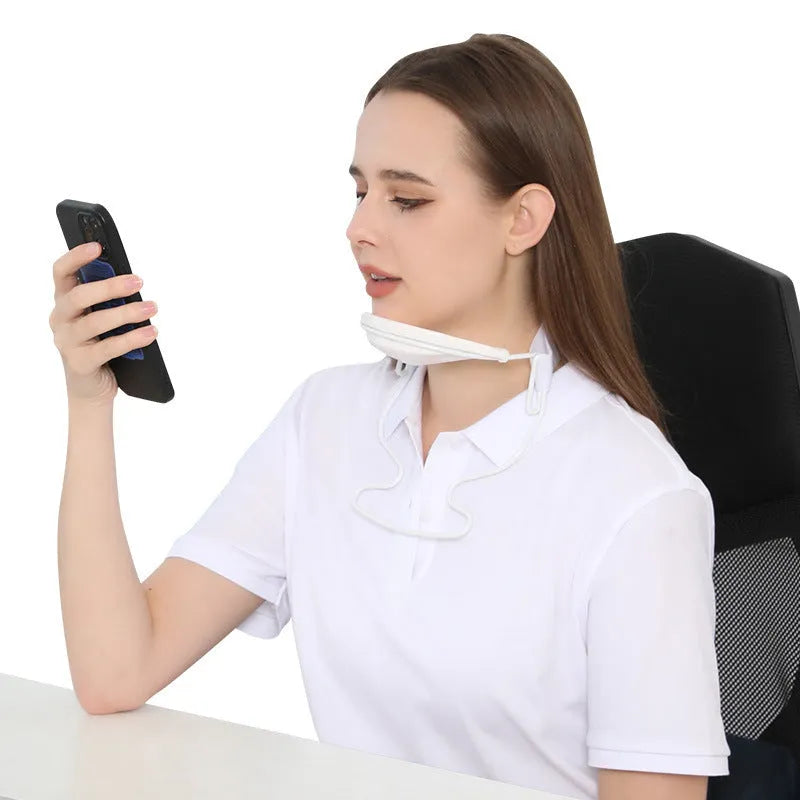 White PP plastic neck and shoulder support brace for posture correction on a grey background.