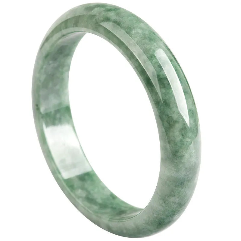 A simple natural emerald green jade bracelet for women, presented with a certificate and gift box.