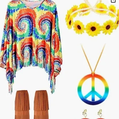 Tie dye cloak costume with bell sleeves in spandex fabric multiple colour options