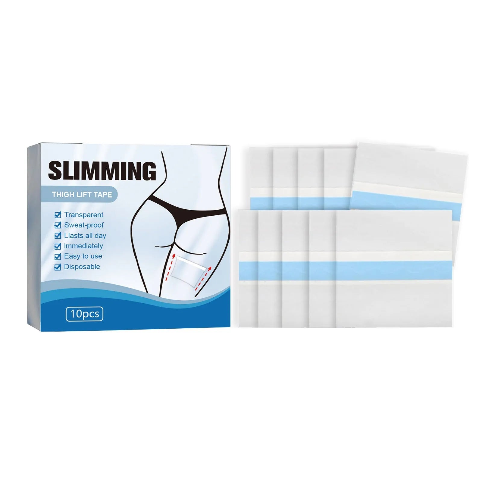 Box of 10 body shaping sticker patches measuring 12cm by 12cm for navel application