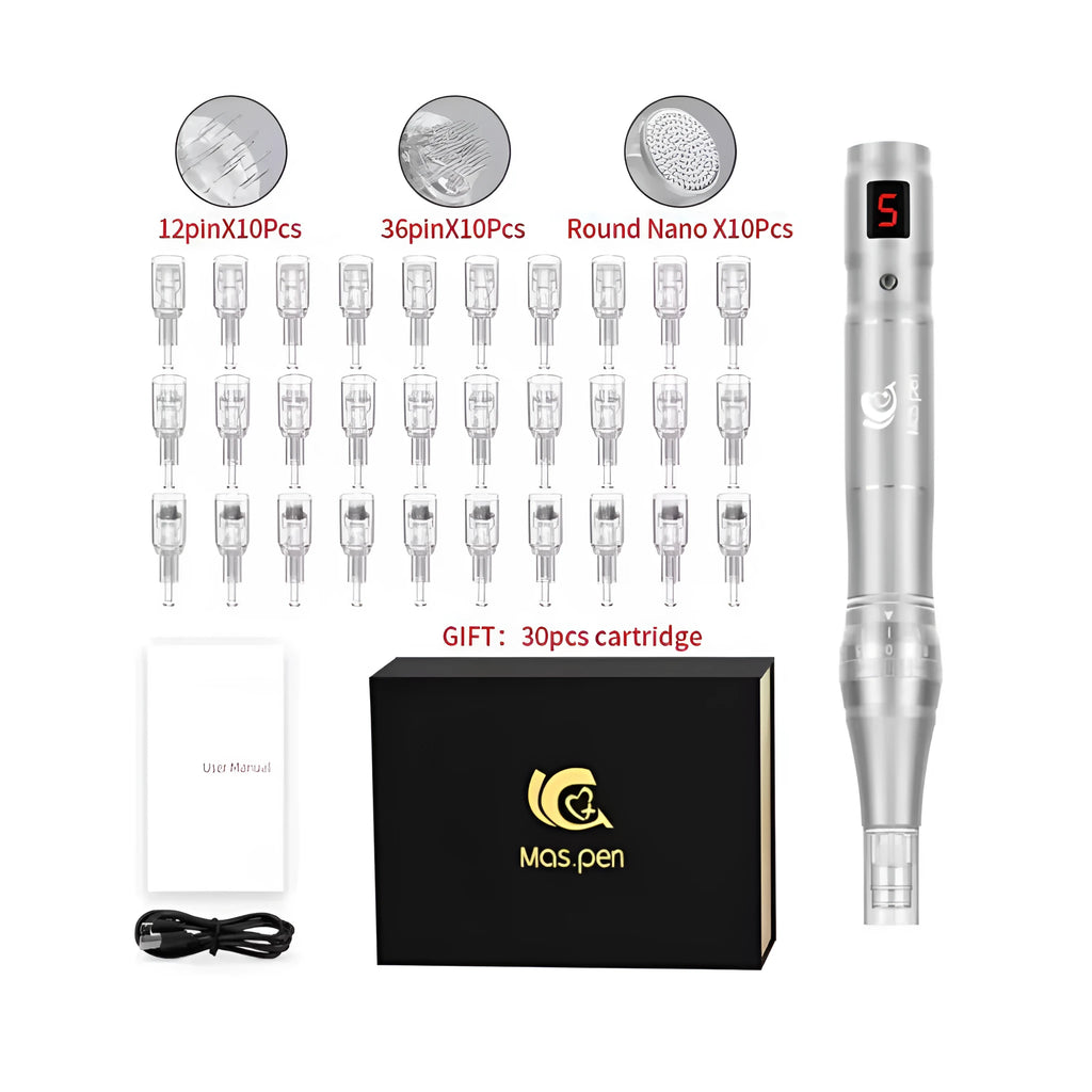 Electric Microneedle Guide Tool with Spiral Mouth 30 Heads for Nano Microneedling Professional Skin Care Treatment and At-Home Use