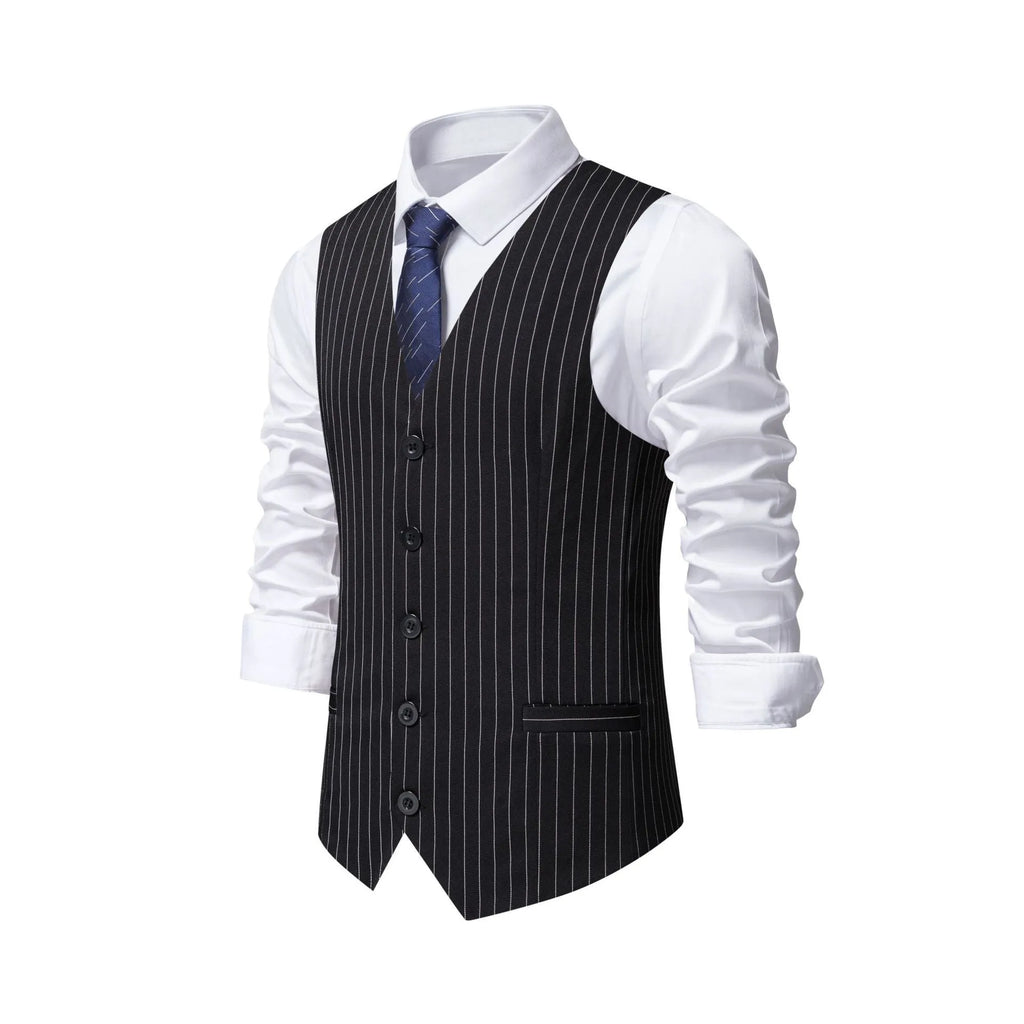 Men's striped suit vest with non-ironing polyester fabric in business formal style