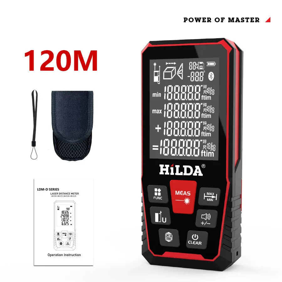 Laser rangefinder device for measuring building and room distances up to 120 metres