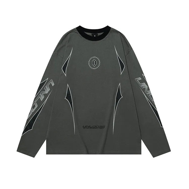 Grey khaki drop shoulder loose fit pullover sweater with round neck and long sleeves.