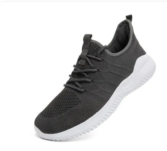 Men's black and white mesh casual sneakers with lace-up closure and round toe for outdoor sports