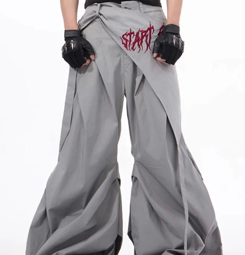 Korean-style wide-leg summer pants for boys in solid black or grey with loose fit design