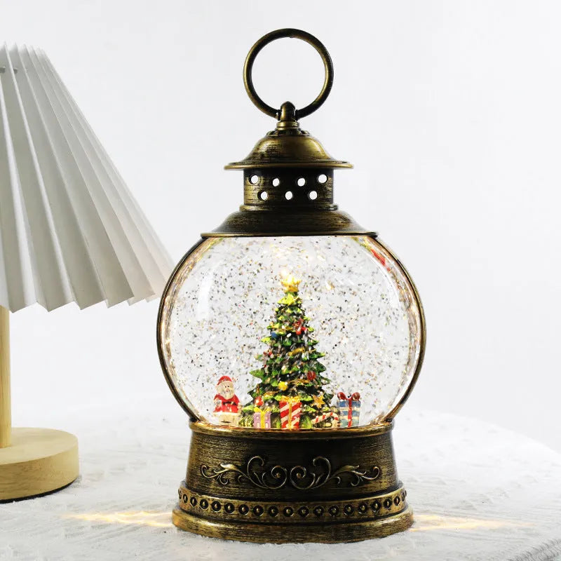 Christmas decoration wind lamp music box rotating crystal ball plastic night light in flat round shape