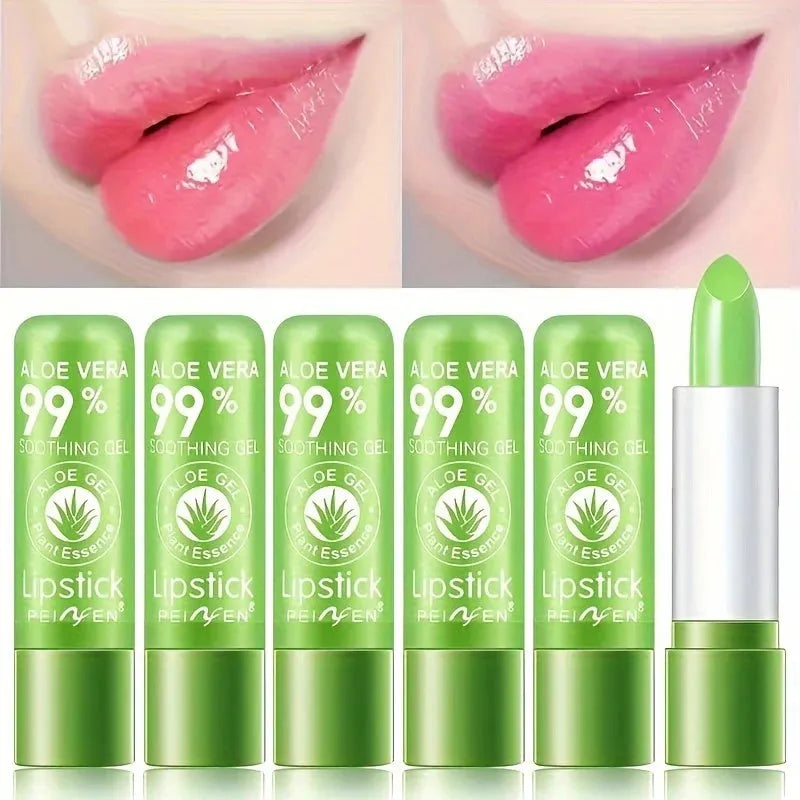 Aloe vera colour changing lip balm 3.5g with jojoba oil in green and pink