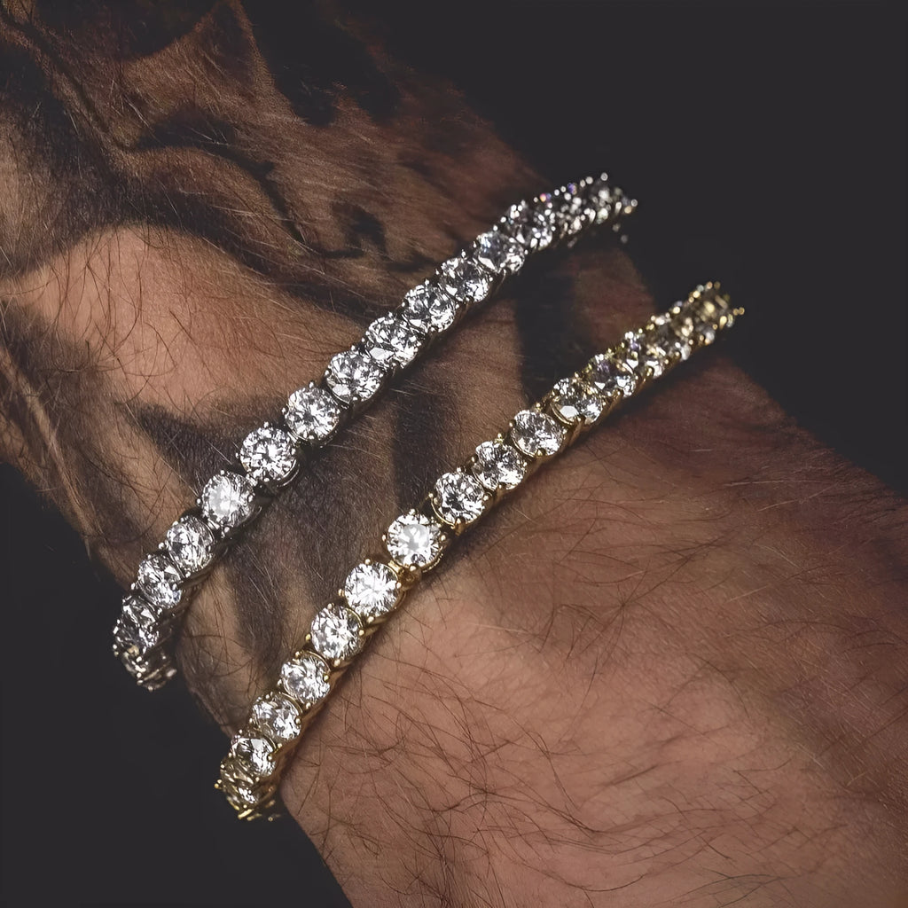 Men's geometric hip hop bracelet with zirconia rhinestones on single-row chain in multiple colour options