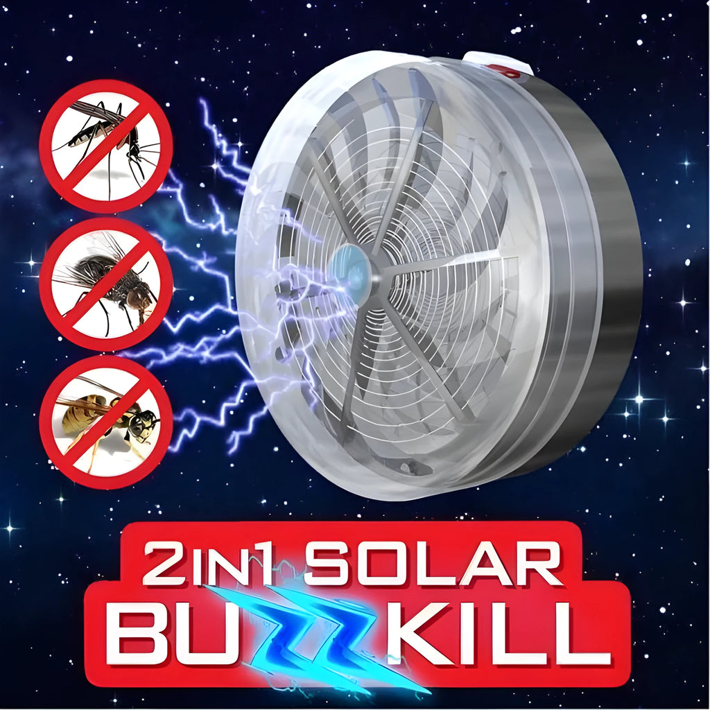 Solar powered bug zapper with blue UV light and rechargeable batteries for outdoor mosquito control