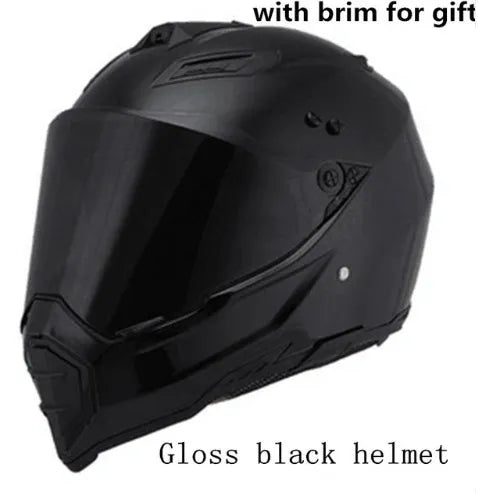 Dual-use full face motorcycle helmet in ABS material, side view showing full face shell and rally-style design