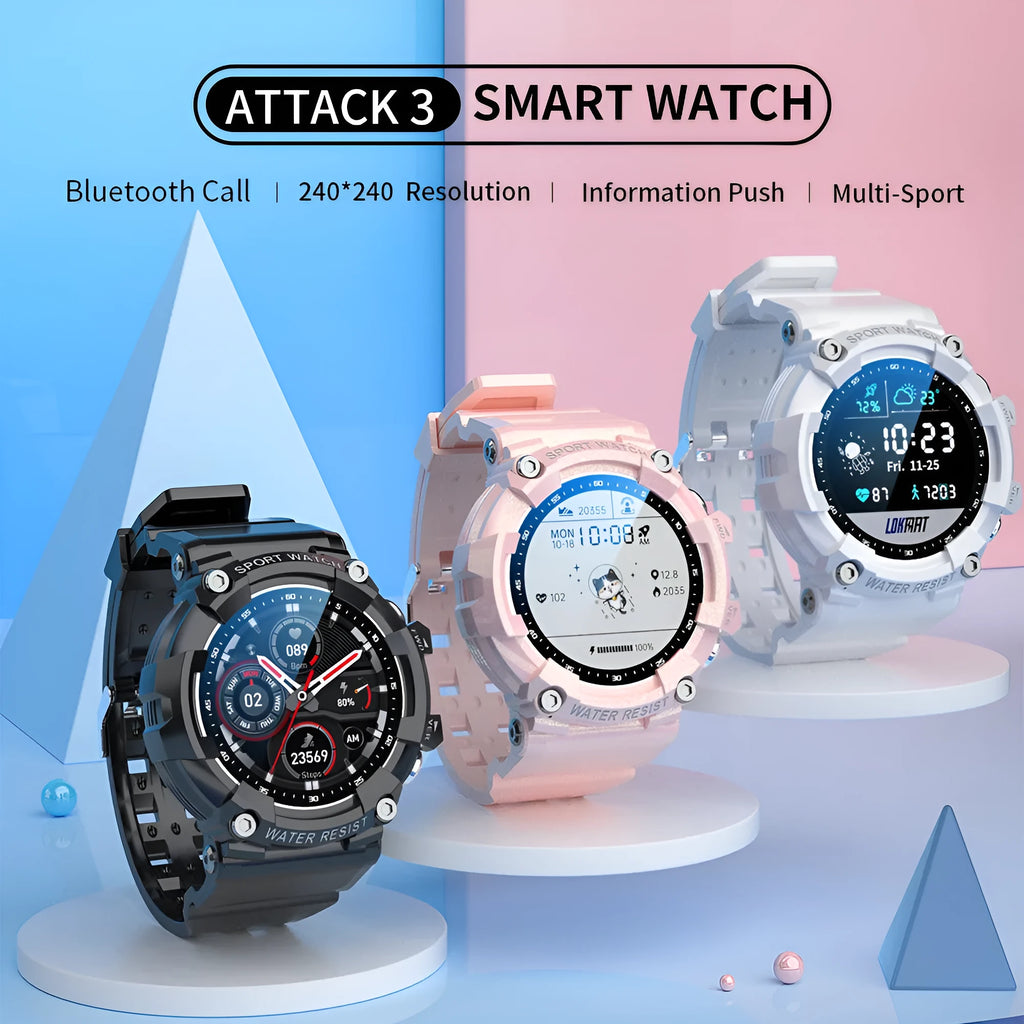 ATTACK 3 IP67 waterproof sports smartwatch in black with round touchscreen on wrist