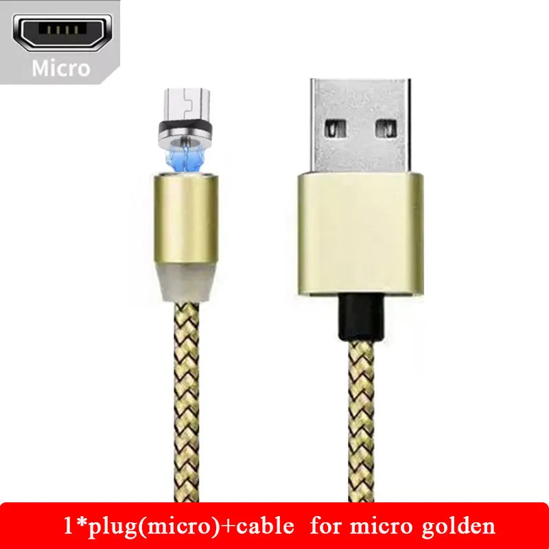 1 metre cotton braided magnetic charging cable with LED light and aluminium connectors