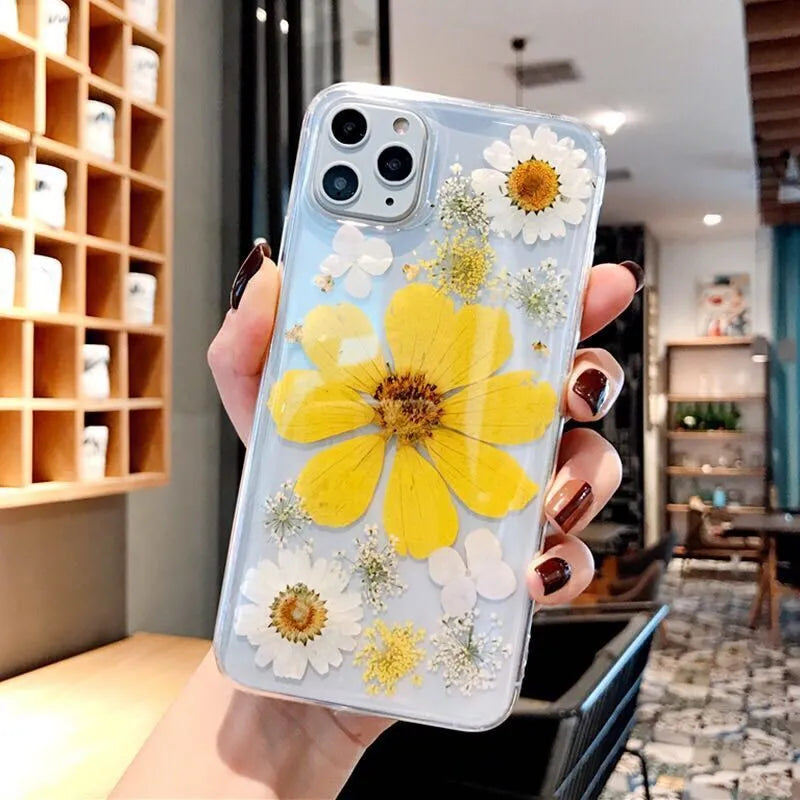 Floral pattern phone case for iPhone showing pink flower design on TPU back cover