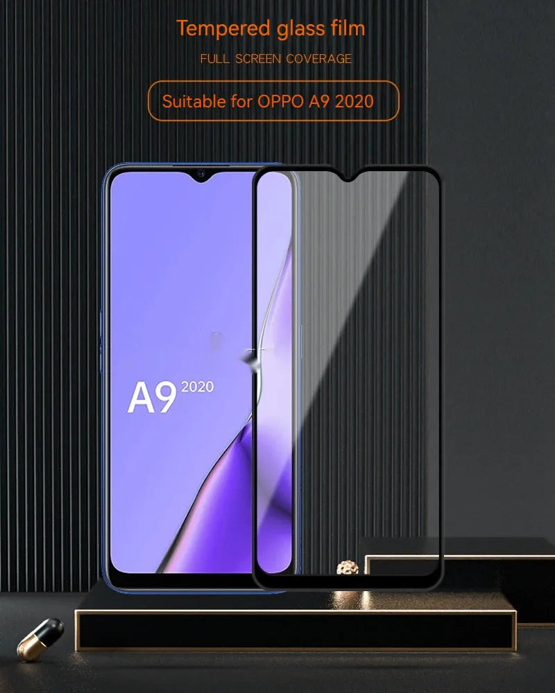 OPPO A9 2020 full screen tempered glass protector with full glue black options