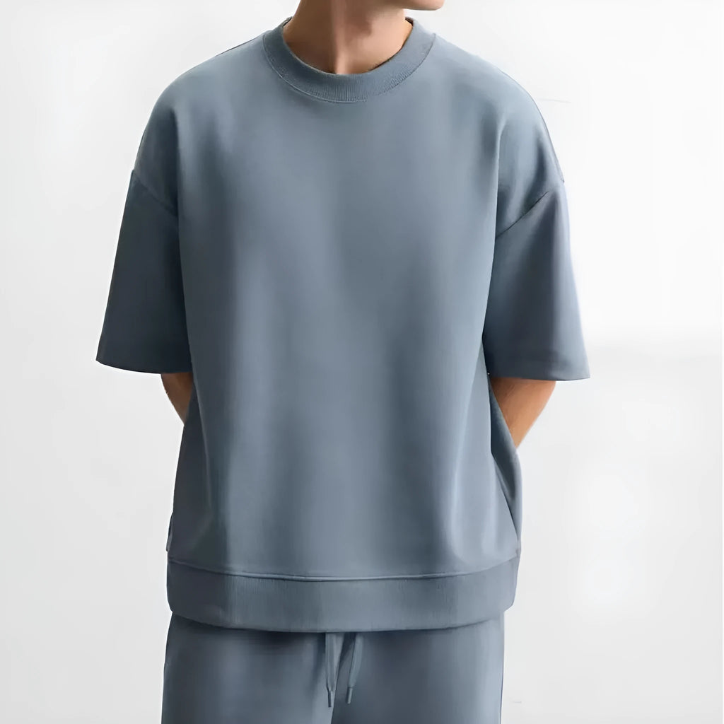 Men's loose double-sided cloth texture short sleeve t-shirt and matching shorts casual set