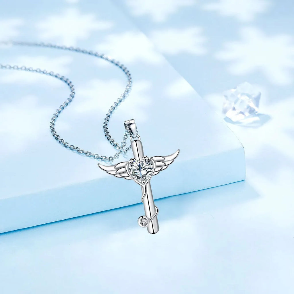 Wings cross stethoscope necklace pendant in copper with diamond electroplating colour options.