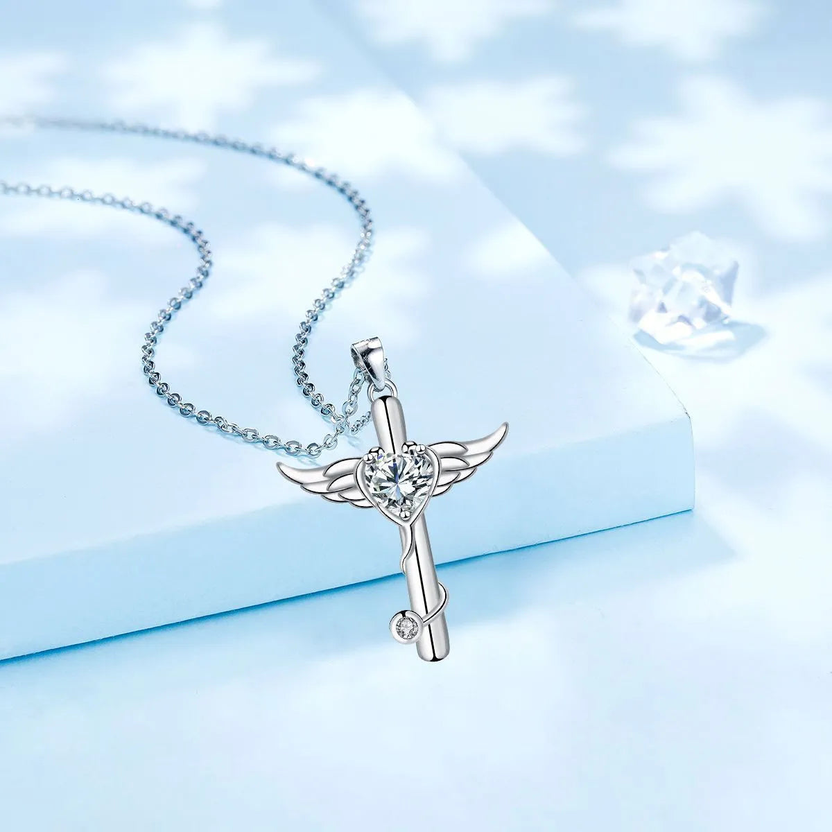 Wings cross stethoscope necklace pendant in copper with diamond electroplating colour options.