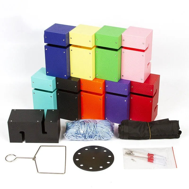 ABS plastic team building game equipment with tower blocks, pull ropes and hook frame for group coordination activities