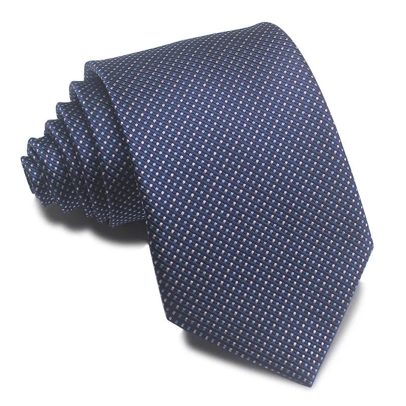 8CM wide polyester jacquard striped business tie in arrow style showing red, black, and blue colour options