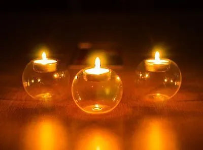 Handmade European style round hollow glass candle holder in three sizes