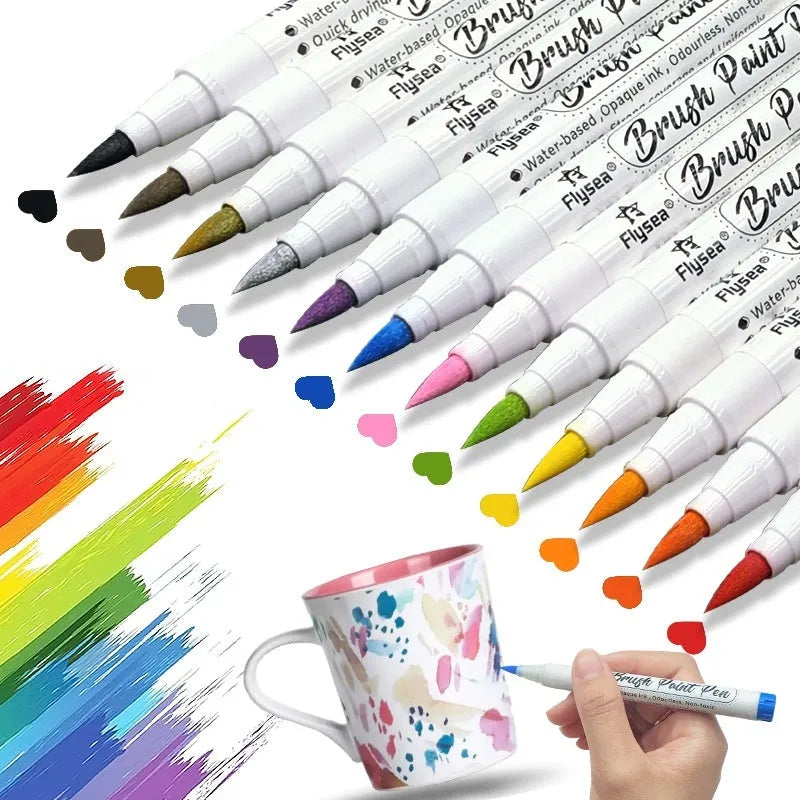 Set of soft head gouache marker pens in a case, showing variety of colours for acrylic painting and lettering.