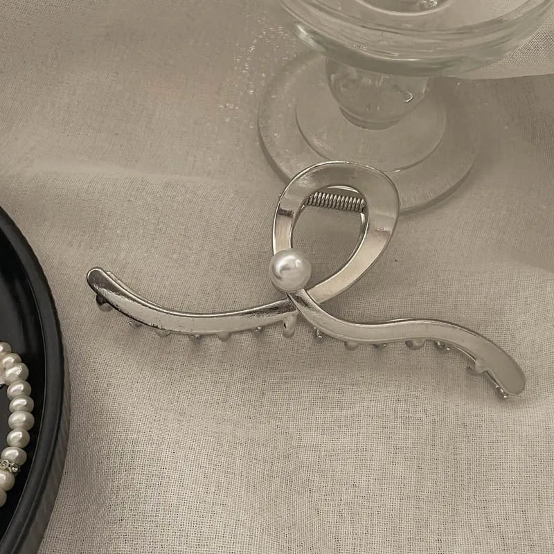 Silver metal hair barrette claw clip with electroplated finish and decorative design