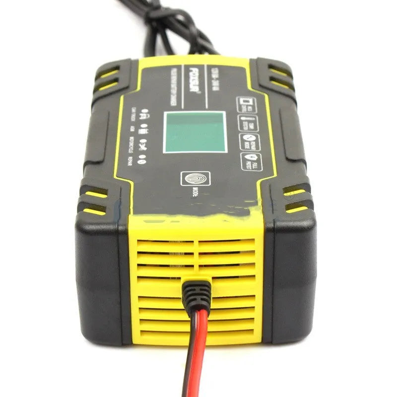 Motorcycle and car battery charger with screen display for 12V and 24V lead-acid batteries