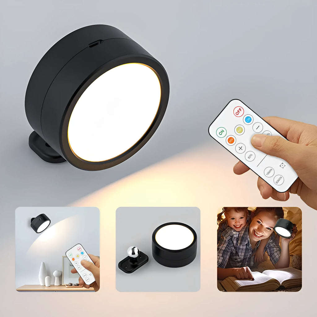 Round rotatable wall lamp with built-in battery, magnetic suction base, geometric stereo design, black shell, 94x73x74mm