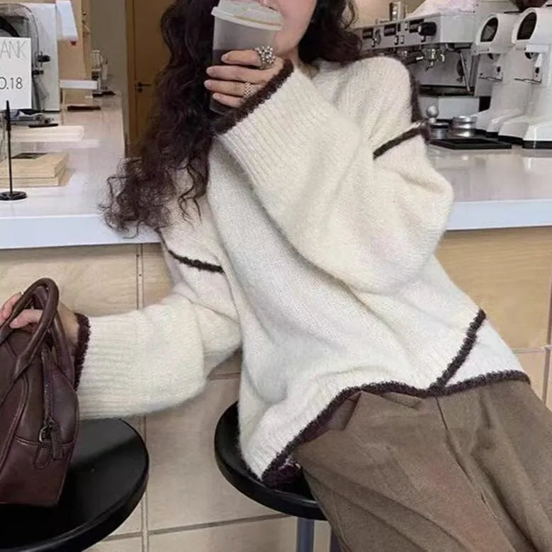Women's cotton loose fit pullover sweater in gray color with regular sleeves