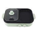 White or green dual-function electric caldron and frying oven appliance for 2-3 people.