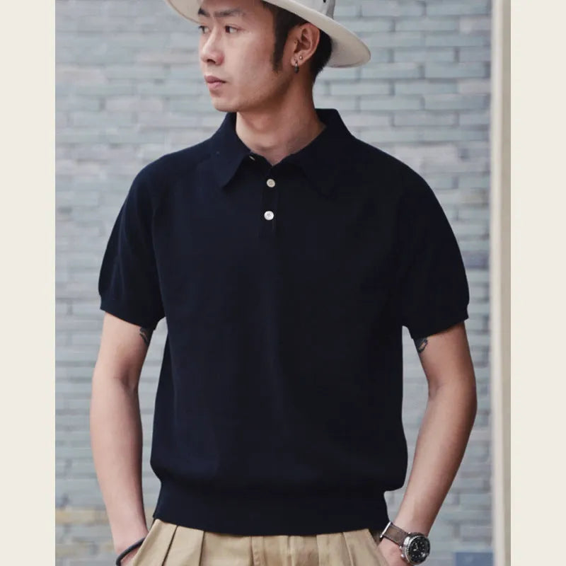 Retro knitted cotton short-sleeved T-shirt in slim fit on a hanger