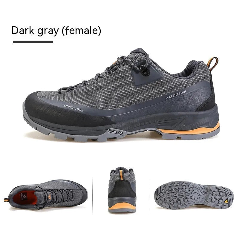 Men's low-top mountain climbing shoes with leather mesh upper and non-slip rubber soles