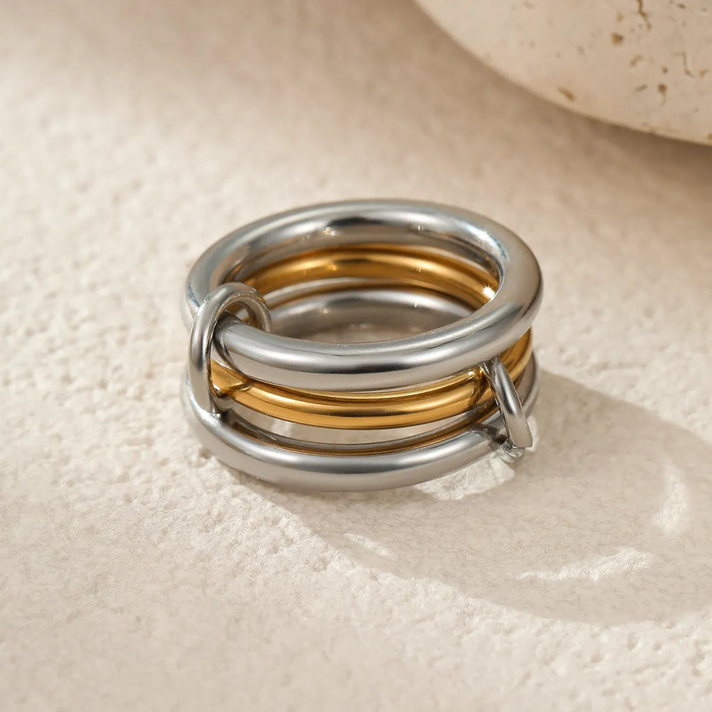 Stacked colour matching stainless steel ring with 18K gold plating for women in free size