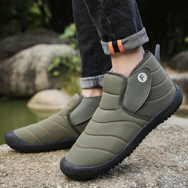 Men's waterproof cotton snow boots with non-slip rubber soles and plush lining in multiple colours