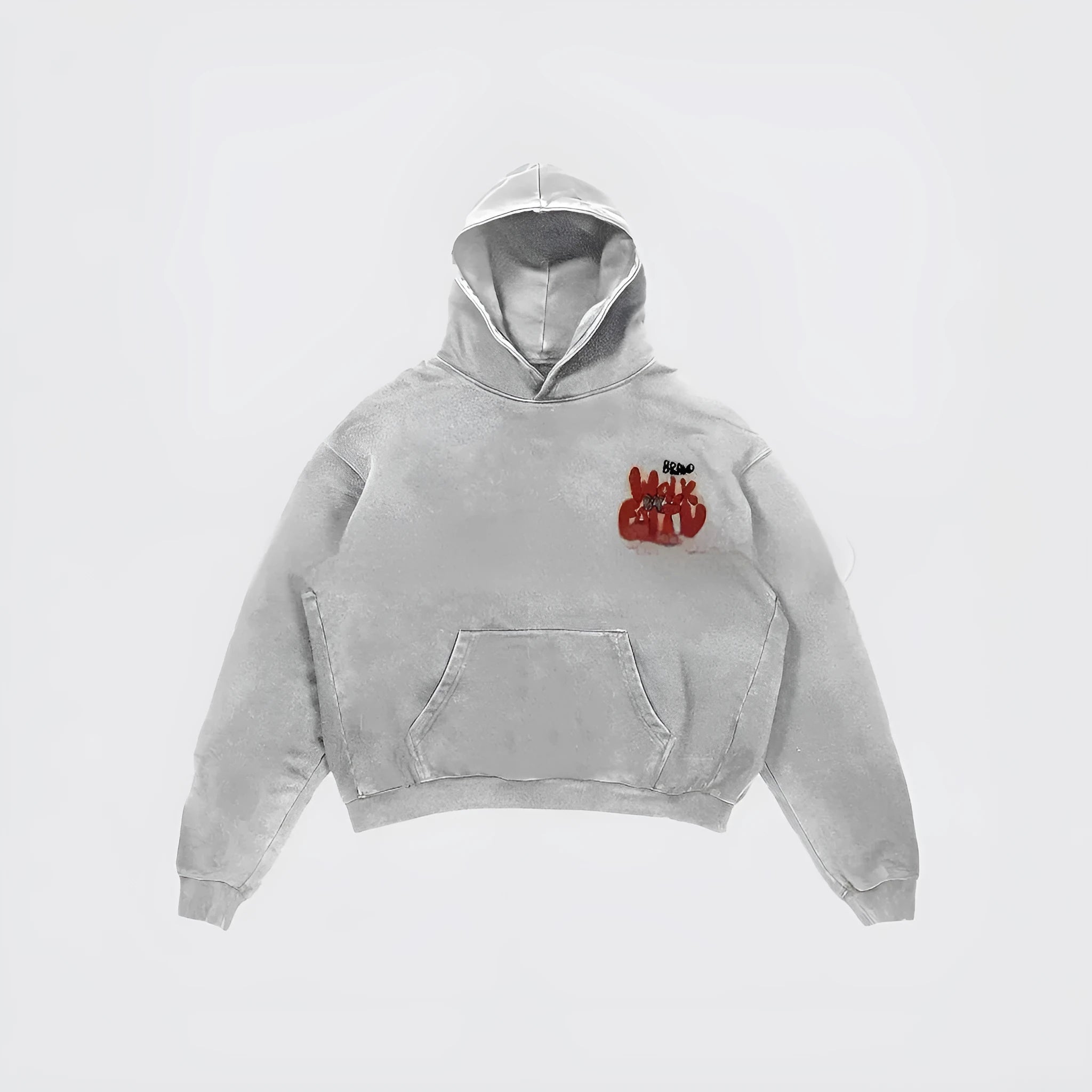 Women's Granny Grey Harajuku style hoodie with letter print design and front pockets